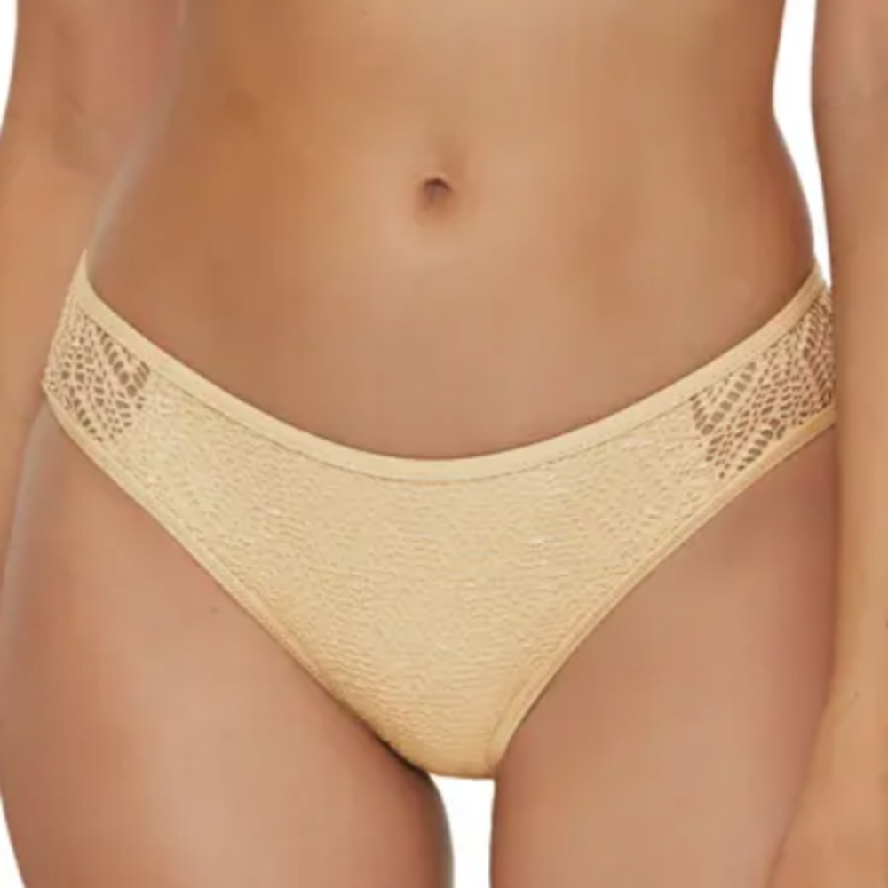BECCA Adela Polished Bikini Bottom Gold Metallic Lace Size Small